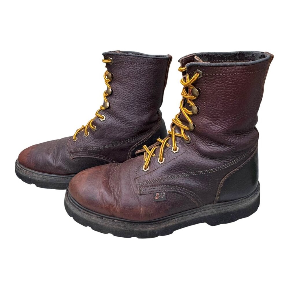 Justin Men Work Boots Lace Up Leather Uppers Size 10W Brown WK905 Brass READ